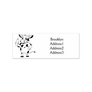 Happy cow with baby bottle cartoon rubber stamp
