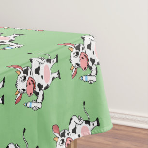 Happy cow with baby bottle cartoon tablecloth
