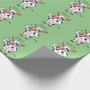 Happy cow with baby bottle cartoon  wrapping paper