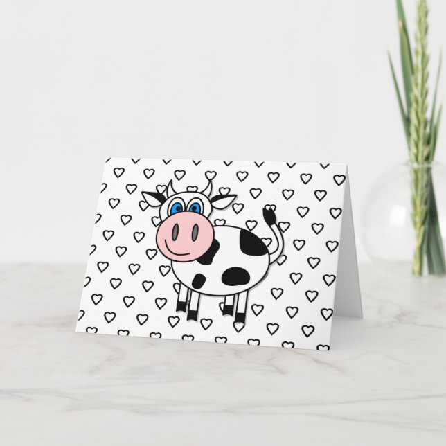 Happy Cow with Hearts Blank Card (Front)