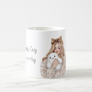 Happy Cozy Ghost Hug Blonde Girl Coffee Mug