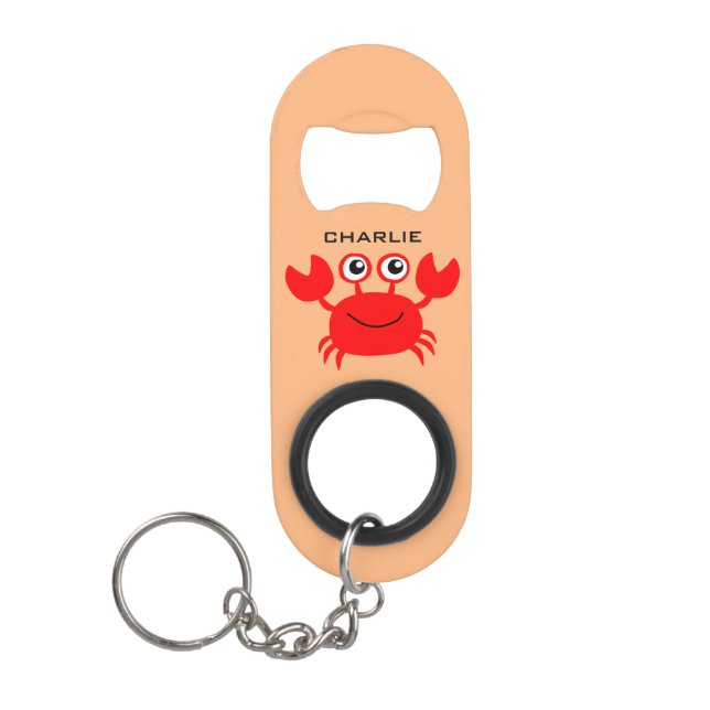 Happy Crab custom monogram bottle opener Keychain Bottle Opener (Front)