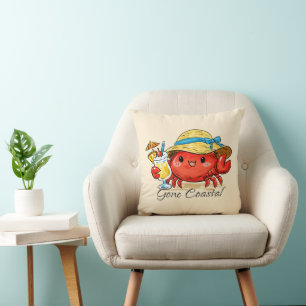 Happy Crab with Pina Colada, Gone Postal Throw Pillow