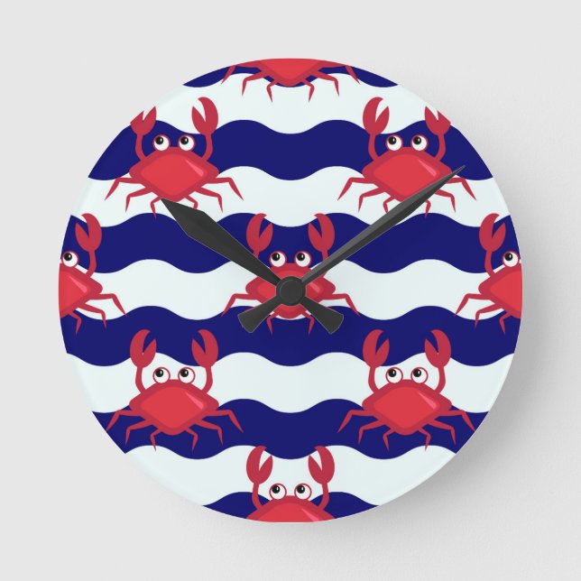 Happy Crabs Pattern Round Clock (Front)