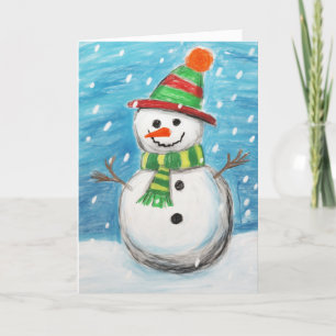 Happy Crayon Snowman Christmas Card