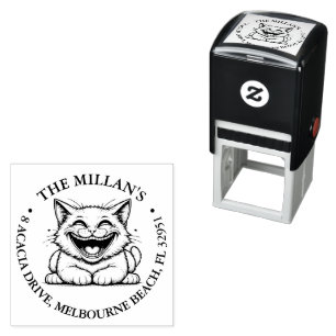 Happy crazy cat theme self-inking stamp