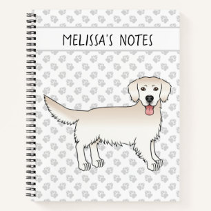 Happy Cream Golden Retriever With Paws And Text Notebook