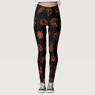 Happy creepy Halloween pattern - Black and orange Leggings