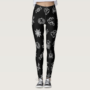 Happy creepy Halloween pattern - Black and white Leggings