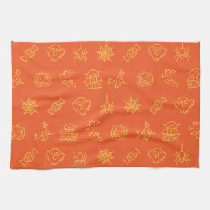 Happy creepy Halloween pattern - Orange Kitchen Towel