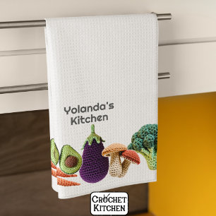 Happy Crochet Vegetable Mushroom Collage Monogram Kitchen Towel