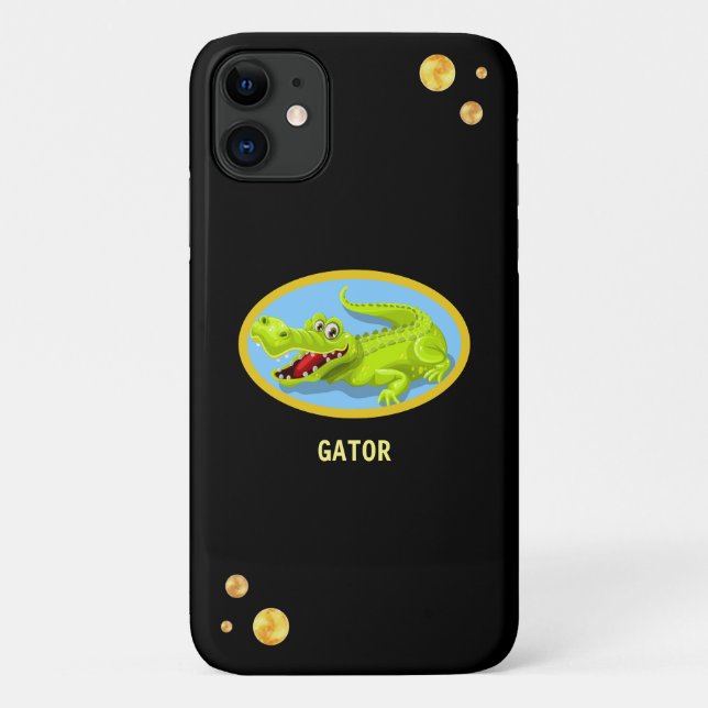 Happy crocodile & golden confetti on black Case-Mate iPhone case (Back)