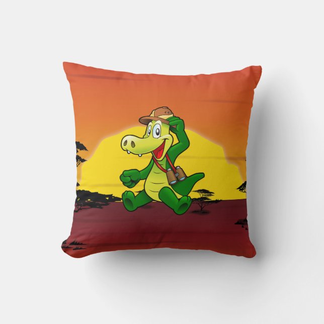 Happy crocodile throw pillow (Front)