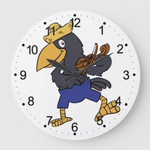 Happy Crow playing violin choose background colo Large Clock