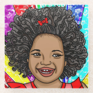 Happy Curls Pop Art Laughing Girl Glass Coaster