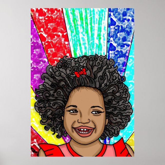 Happy Curls Pop Art Laughing Girl   Poster (Front)