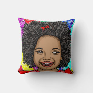Happy Curls Pop Art Laughing Girl   Throw Pillow