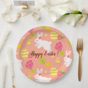 Happy Customize Easter Chicken And Rabbit Paper Plate