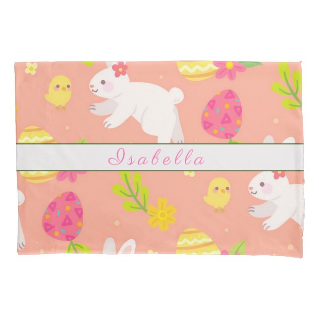 Happy Customize Easter Chicken And Rabbit Pillowcase (Front)