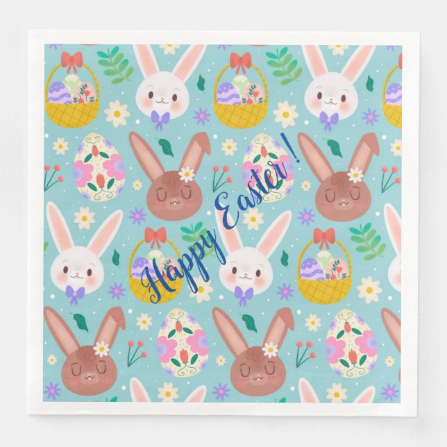 Happy Customize Easter Cute Rabbits Napkin (Front)
