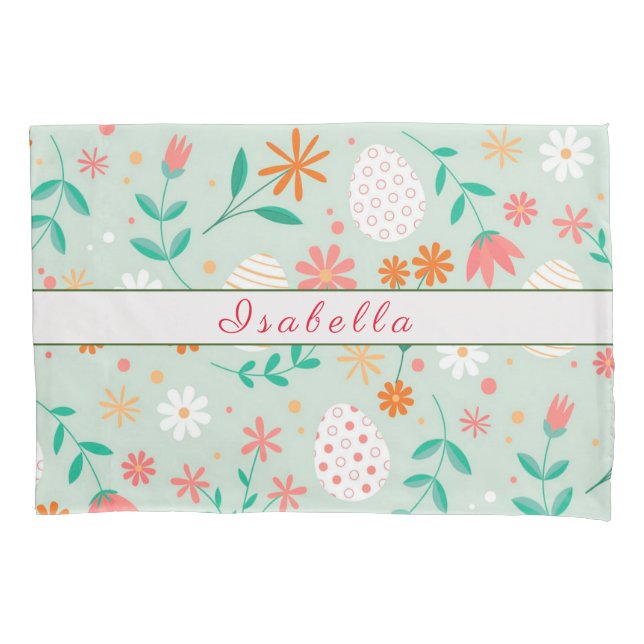 Happy Customize Easter Egg Floral Pillowcase (Front)