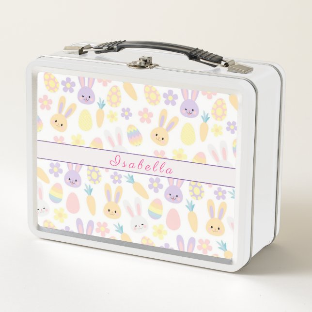 Happy Customize Easter Purple Rabbit Metal Lunch Box (Front)