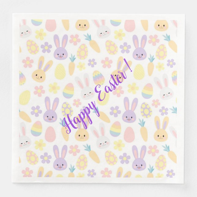 Happy Customize Easter Purple Rabbit Napkin (Front)