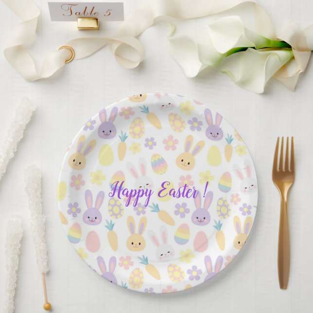 Happy Customize Easter Purple Rabbit Paper Plate (Wedding)