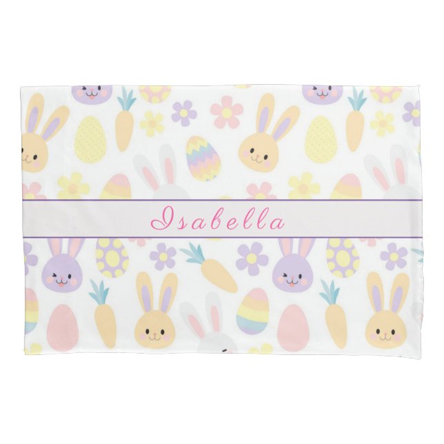 Happy Customize Easter Purple Rabbit Pillowcase (Front)