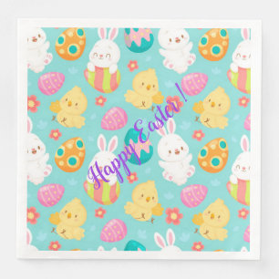 Happy Customize Easter Rabbit And Chicken Napkin
