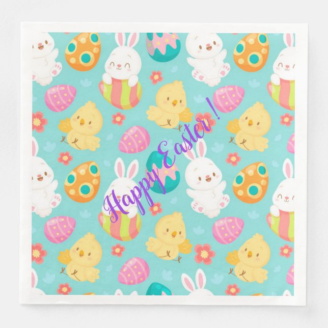 Happy Customize Easter Rabbit And Chicken Napkin (Front)