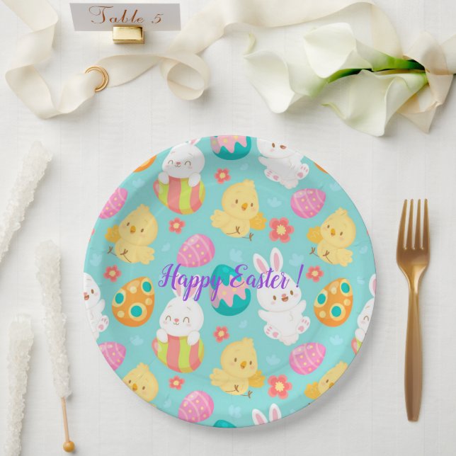 Happy Customize Easter Rabbit And Chicken Paper Plate (Wedding)
