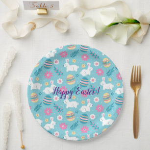 Happy Customize Easter Rabbit Floral Paper Plate