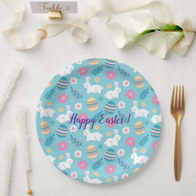 Happy Customize Easter Rabbit Floral Paper Plate (Wedding)