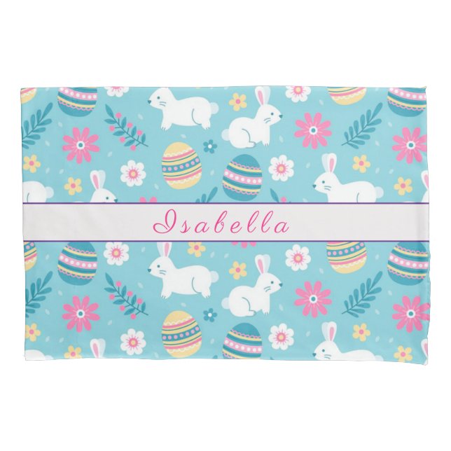 Happy Customize Easter Rabbit Floral Pillowcase (Front)