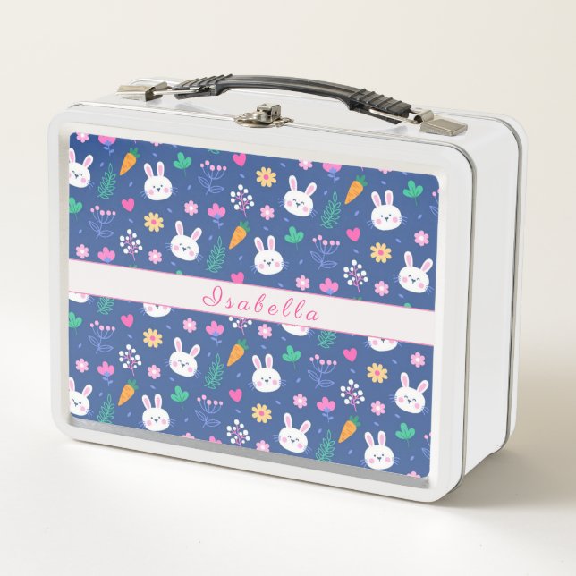 Happy Customize Easter White Love Rabbit Metal Lunch Box (Front)