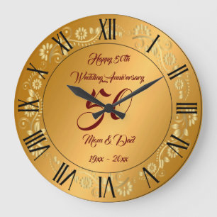 Happy Customize Gold 50th Anniversary Large Clock