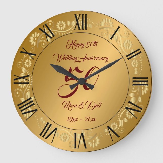 Happy Customize Gold 50th Anniversary Large Clock (Front)