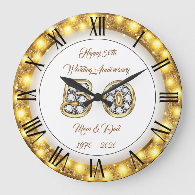 Happy Customize Gold 50th Anniversary Large Clock (Front)
