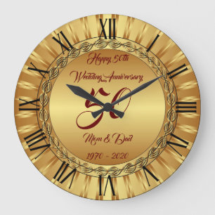 Happy Customize Gold 50th Anniversary Large Clock