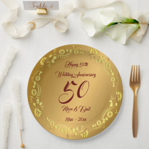 Happy Customize Gold 50th Anniversary Paper Plate