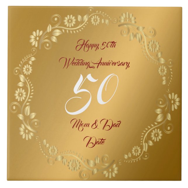 Happy Customize Gold 50th Anniversary Tile (Front)
