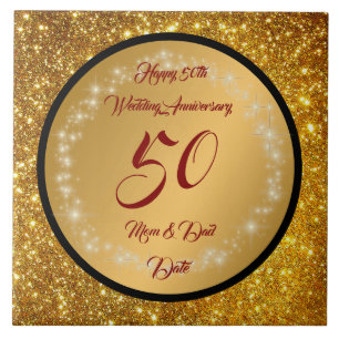 Happy Customize Gold Glitter 50th Anniversary Tile