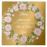 Happy Customize Gold Rose Anniversary Tile<br><div class="desc">Happy Customize Gold Rose Anniversary ceramic tile - Customized And Personalized Product - (Type BOKI412 in the site search (browser) to see the offer of all my creations. Thanks. ) - See my other products and collections, choose a gift for you and your dear ones. Thanks for buying in my...</div>