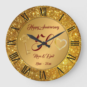 Happy Customize Love Gold 50th Anniversary Large Clock