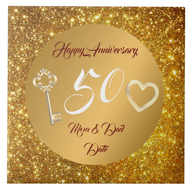 Happy Customize Love Gold 50th Anniversary  Tile (Front)