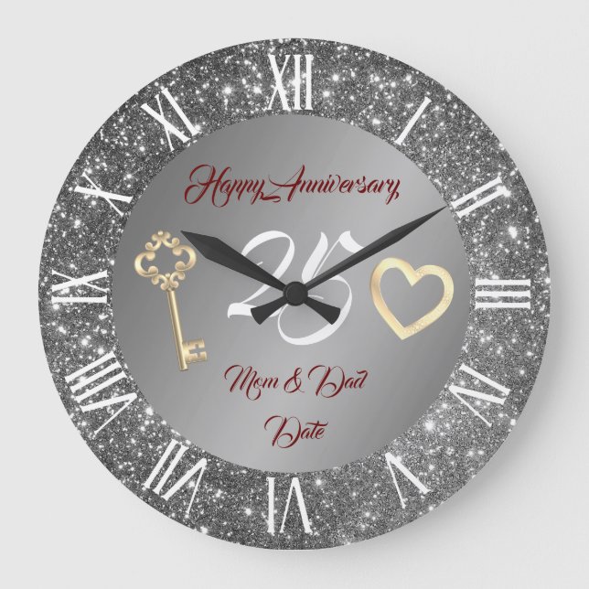 Happy Customize Love Silver 25th Anniversary Large Clock (Front)