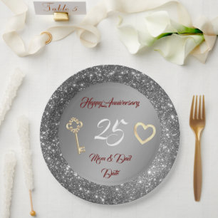 Happy Customize Love Silver 25th Anniversary Paper Plate