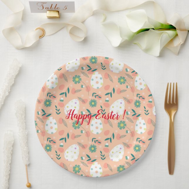 Happy Customize Orange Easter Egg Paper Plate (Wedding)