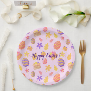 Happy Customize Purple Easter Paper Plate